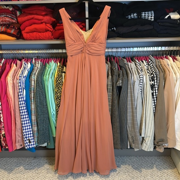 Kennedy Blue terracotta back zipper v neck sleeveless lined maxi dress size 2 - Picture 3 of 3